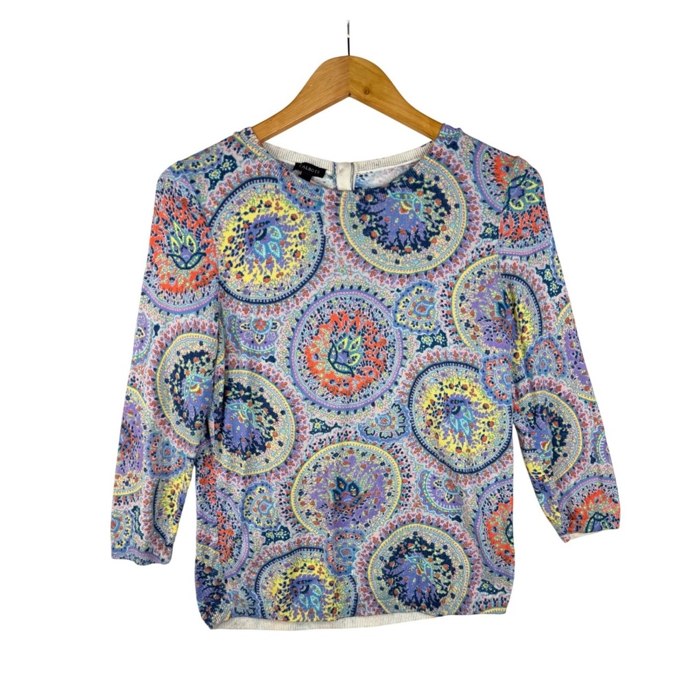 Talbots Medallion Floral Print Sweater size Medium Multicolor
